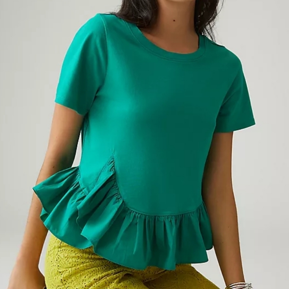 Anthropologie Mauve Ruffle Hem Short Sleeve Top